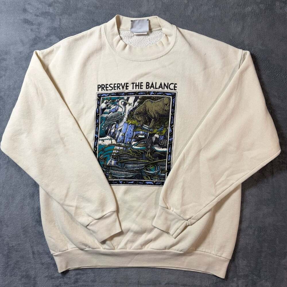 VTG 1989 Ray Troll Preserve The Balance Sweatshirt Cream Crewneck L USA Lee Art - Picture 1 of 9